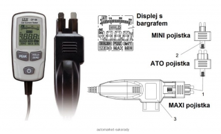 Automobilový ampérmetr 80A - MAXI, ATO, MINI pojistka