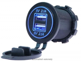 Měnič napětí 12V / 2x USB zásuvka 5V / 2,1A + 2,1A s modrým podsvícením