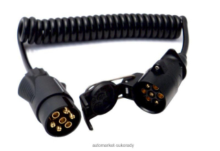Propojovací kabel o délce 2m spirálový, 1x zástrčka, 1x zásuvka kabelová 7 pól 1